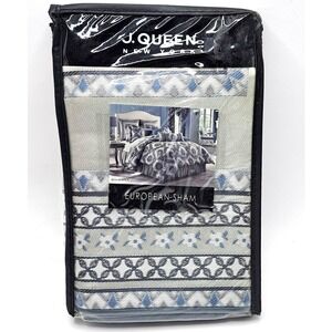 NEW J Queen New York Brianna European Sham 26x26 Blue Jacquard Paisley Damask